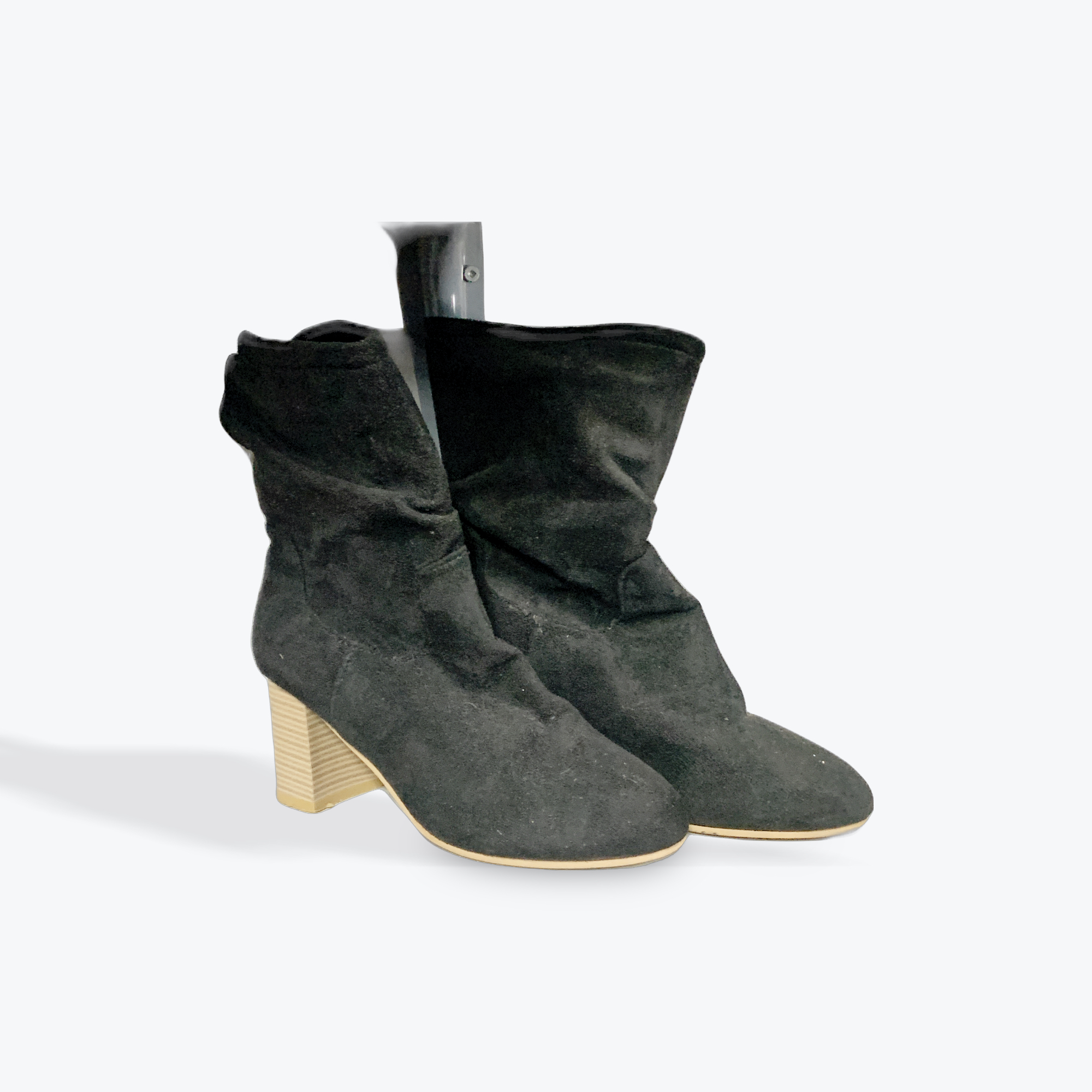Black suede, brown heel boots size 8
