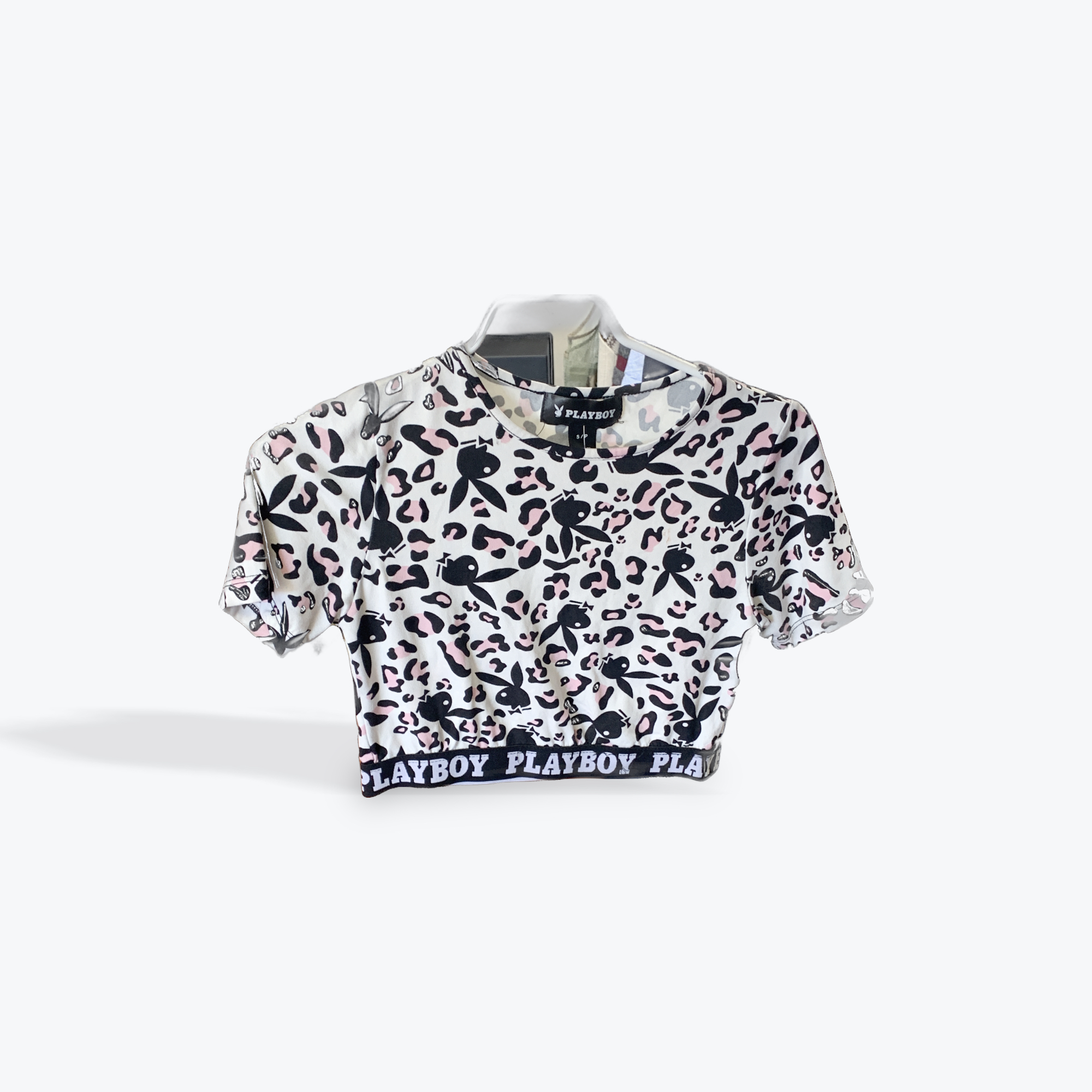 Playboy white pink black crop top women’s size small